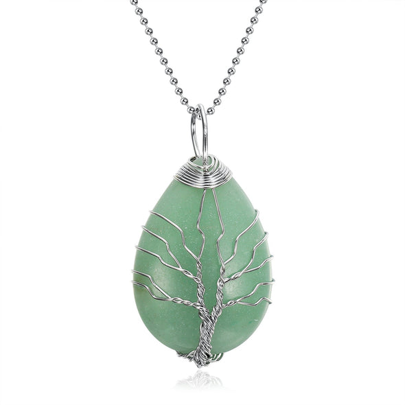 Yggdrasil / Tree of Life Necklace on Teardrop Semi-Precious Stone