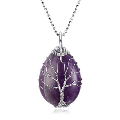 Yggdrasil / Tree of Life Necklace on Teardrop Semi-Precious Stone