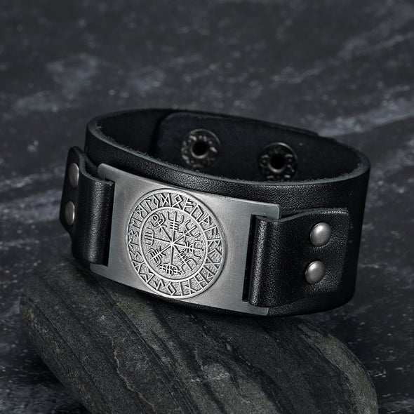 Leather Viking Vegvisir Arm Cuff