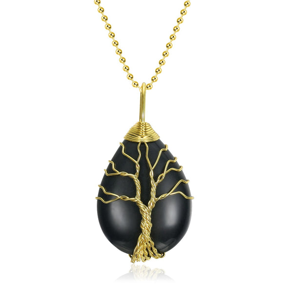 Yggdrasil / Tree of Life Necklace on Teardrop Semi-Precious Stone