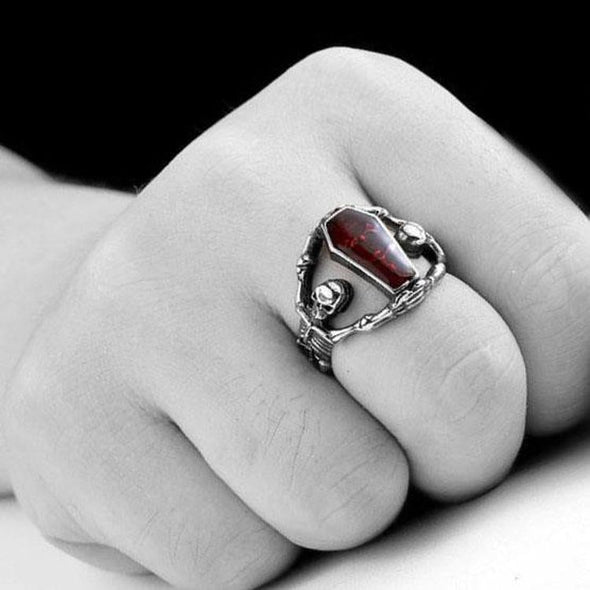 RUBY COFFIN SKULL RING