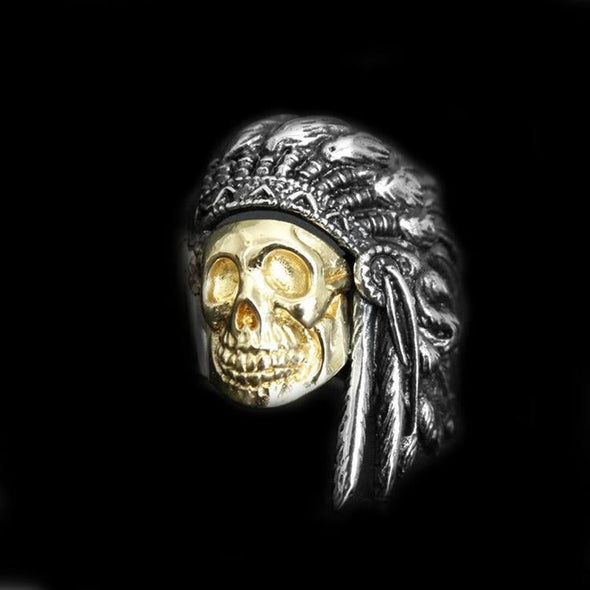 GOLDEN SKULL WARRIOR CHIEF RING