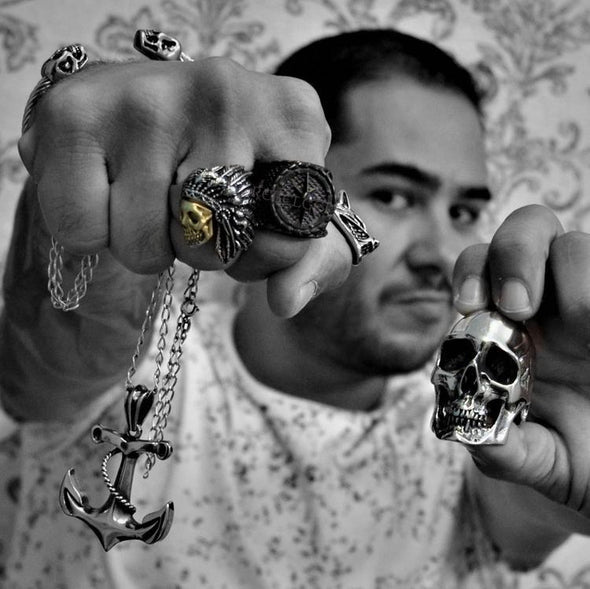 GOLDEN SKULL WARRIOR CHIEF RING