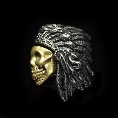 GOLDEN SKULL WARRIOR CHIEF RING