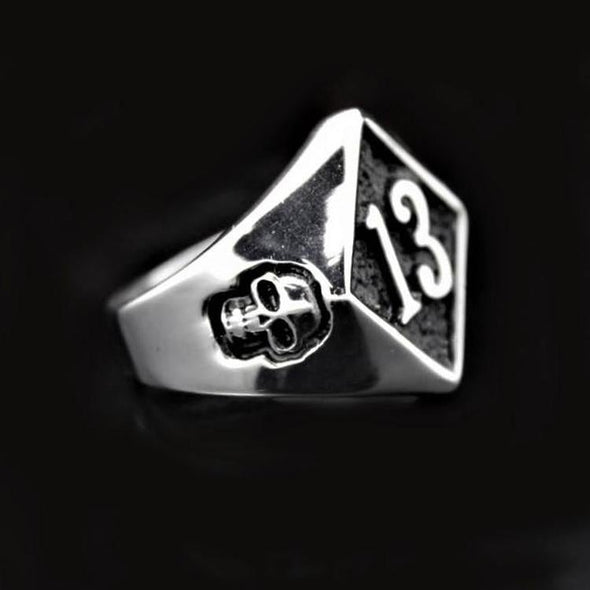 LUCKY 13 SILVER SKULL RING