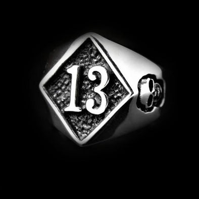 LUCKY 13 SILVER SKULL RING