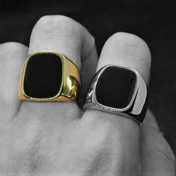 ONYX RING SILVER AND GOLD