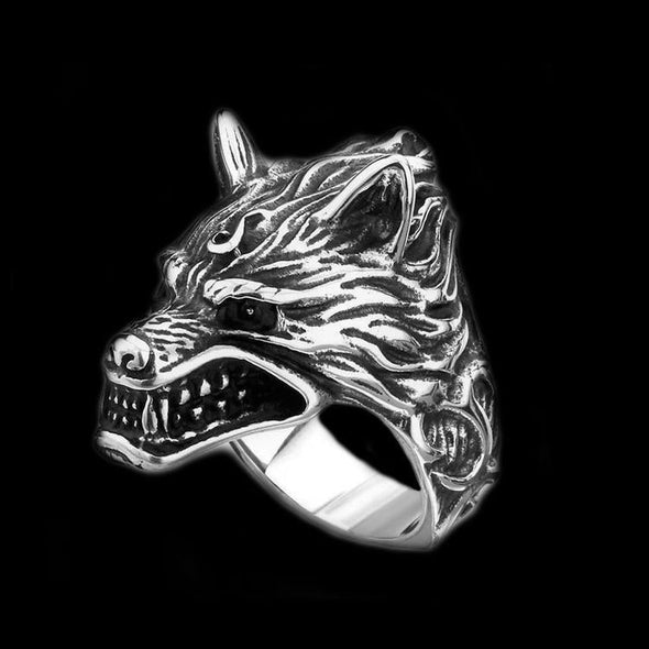 SNARLING WOLF RING